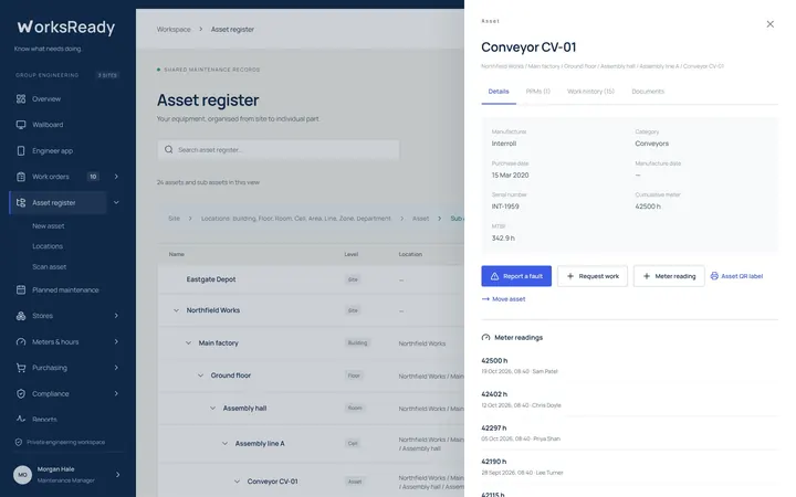 Asset record screen from the WorksReady demo workspace